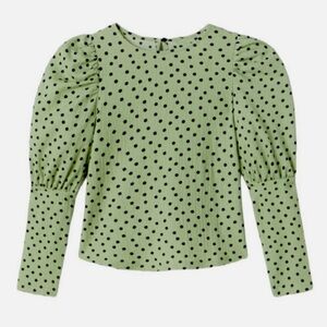 Zara Girls Polka Dot Puff Long Sleeve Crinkled Blouse Top